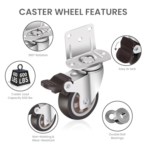 HASTHIP® 12PCS 1 Inch L-Shaped Caster Wheels with Brakes 360 Degree Swivel for Furniture Soft Rubber Plate Castors Mini Load Capacity 200 Lbs HASTHIP® 12PCS 1 Inch L-Shaped Caster Wheels with Brakes 360 Degree Swivel for Furniture Soft Rubber Plate Castors Mini Load Capacity 200 Lbs